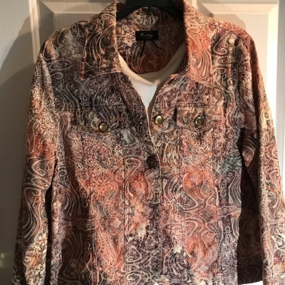 Analogy embroidered Jacket Coat Fall colors Orange Green Purple hues